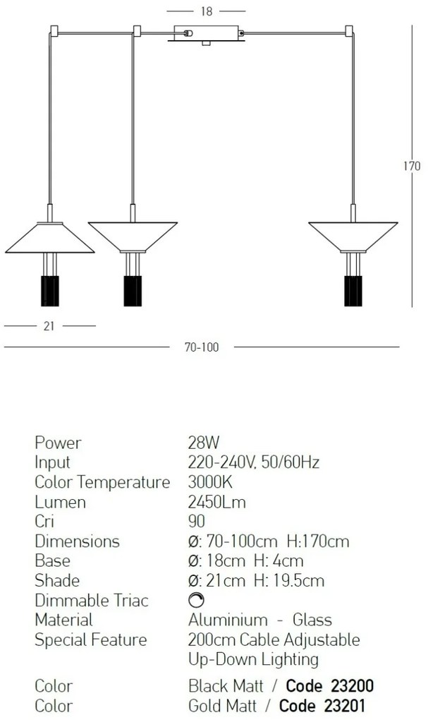 Lustra LED suspendata design modern decorativ Newy 3L aurie
