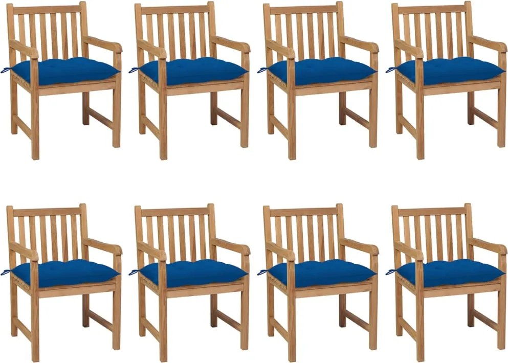 vidaXL Scaune de grădină cu perne albastre, 8 buc., lemn masiv de tec