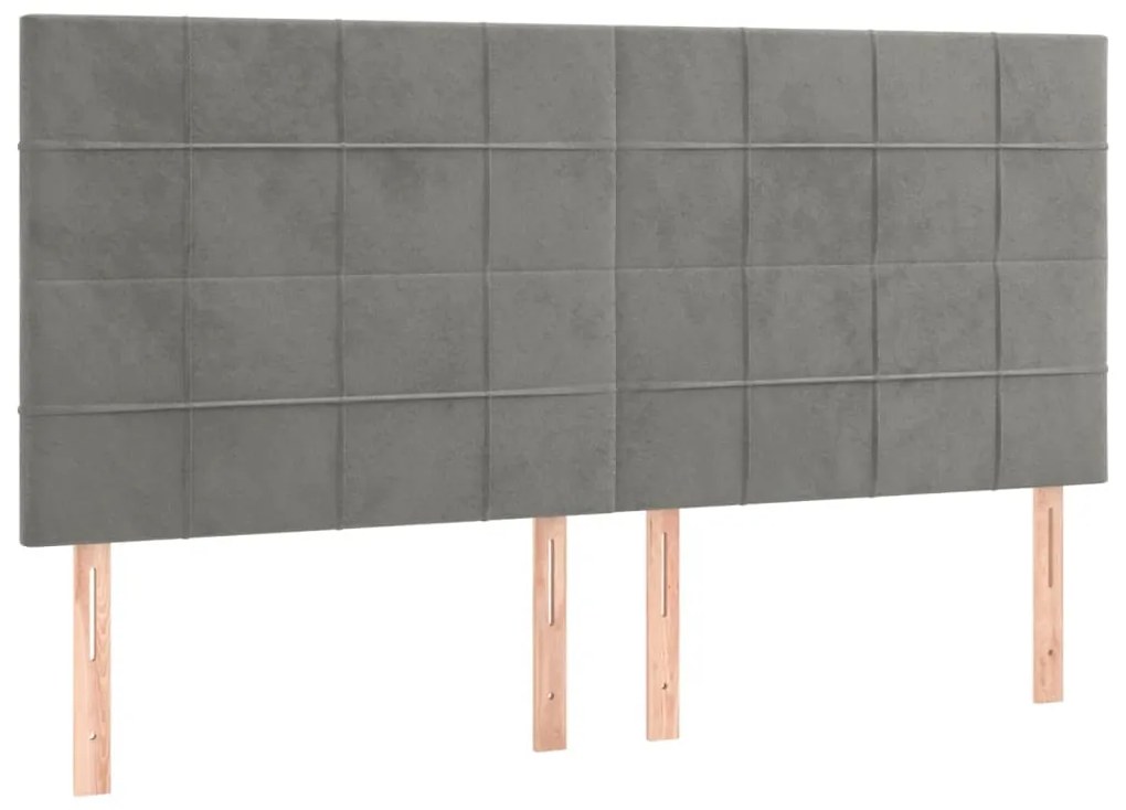 Pat box spring cu saltea, gri deschis, 200x200 cm, catifea Gri deschis, 200 x 200 cm, Cu blocuri patrate