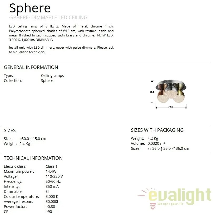 Plafoniera LED dimabila design modern 30 Sphere SV-794025