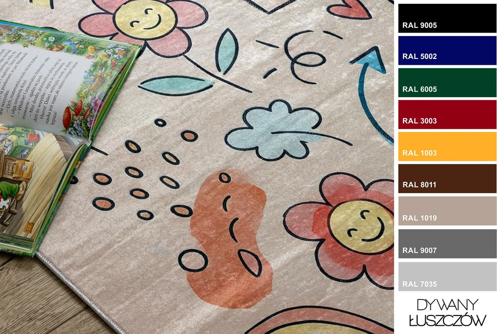BAMBINO 61470 covor lavabil Grădină hopscotch, Flori, numere pentru copii anti-alunecare - roz / albastru