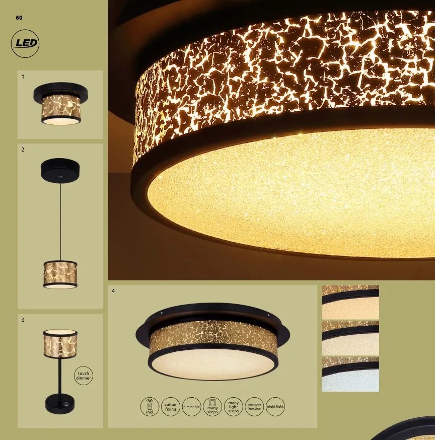 Lustra, pendul LED design modern POTTI negru, auriu 49367-6H GL