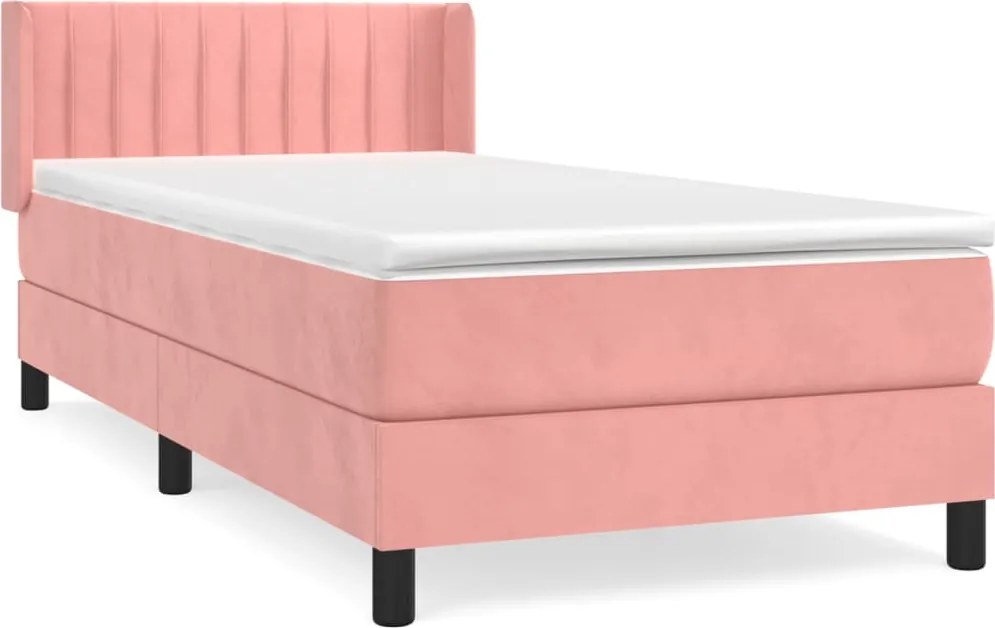 vidaXL Pat box spring cu saltea, roz, 80x200 cm, catifea