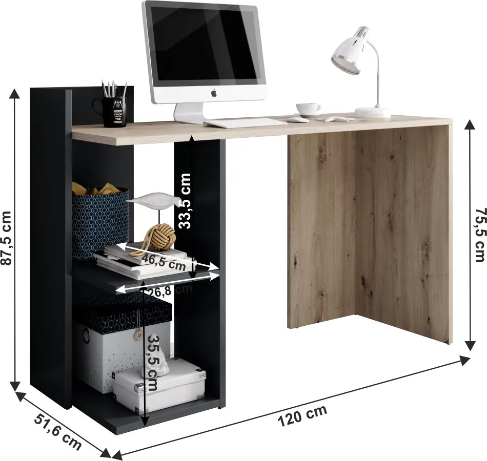 Masă PC, stejar artisan/grafit-antracit, ANDREO