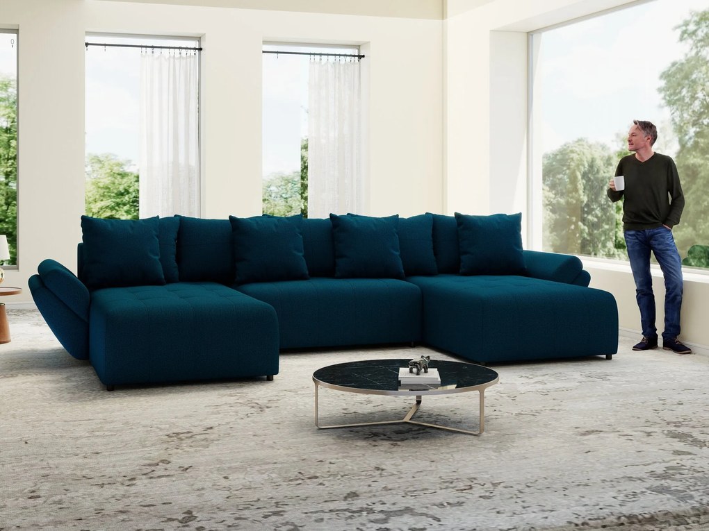 Colțar extensibil dumonde cu ladă de depozitare si sezut confortabil din spuma high-density, Berlin U Enjoy Petrol 380x180 cm