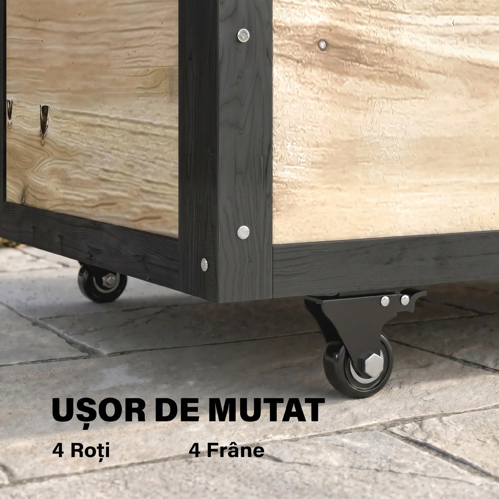 Outsunny Cutie de Depozitare pentru Exterior 121L cu Roți, Organizator din Lemn cu Armătură de Oțel, Maro | Aosom Romania