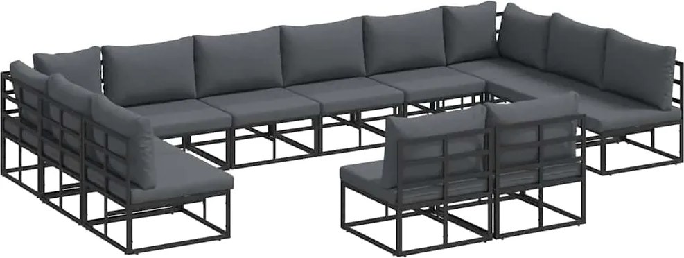 vidaXL Set de canapele pentru grădină cu pernă 12 pcs Negru Aluminiu