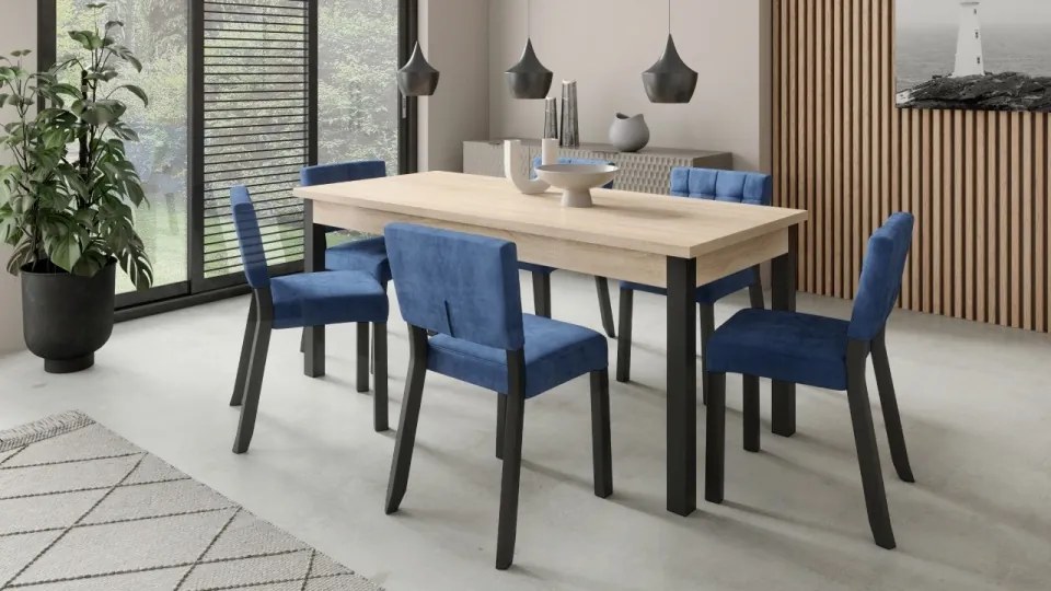 Set de masa extensibila si 6 scaune tapitate, RODOS 80, ADRK Furniture (Culoare: Sonoma)