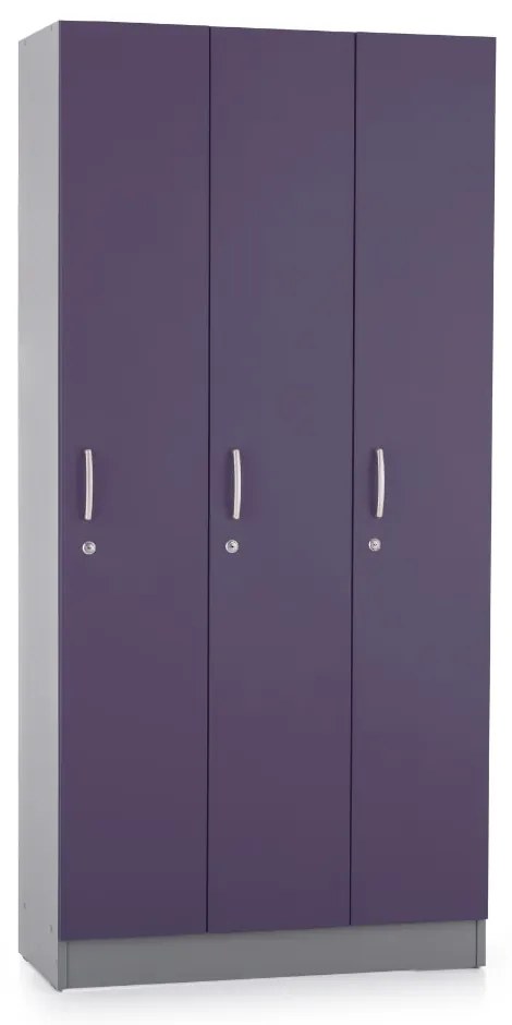 Dulap din lemn Visio LUX - 3 compartimente, 90 x 42 x 190 cm, violet