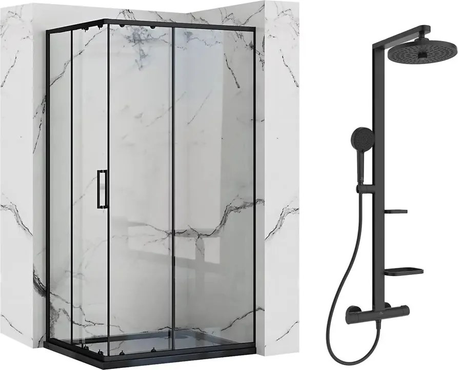 Pachet cabina de dus Rea Punto negru 80x100 cm si coloana de dus Ideal Standard Alu+ negru