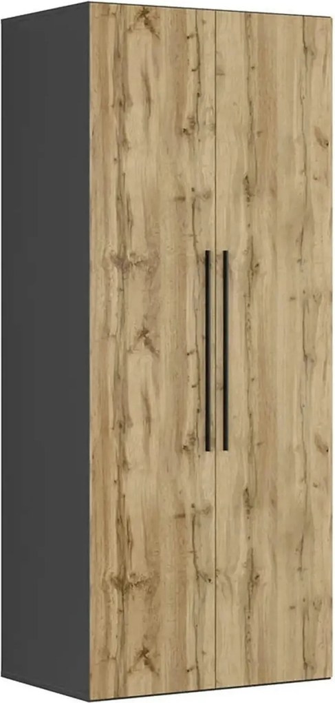 Dulap FLEX, gri grafit/stejar wotan, PAL, cu 2 usi, 100x66x240 cm