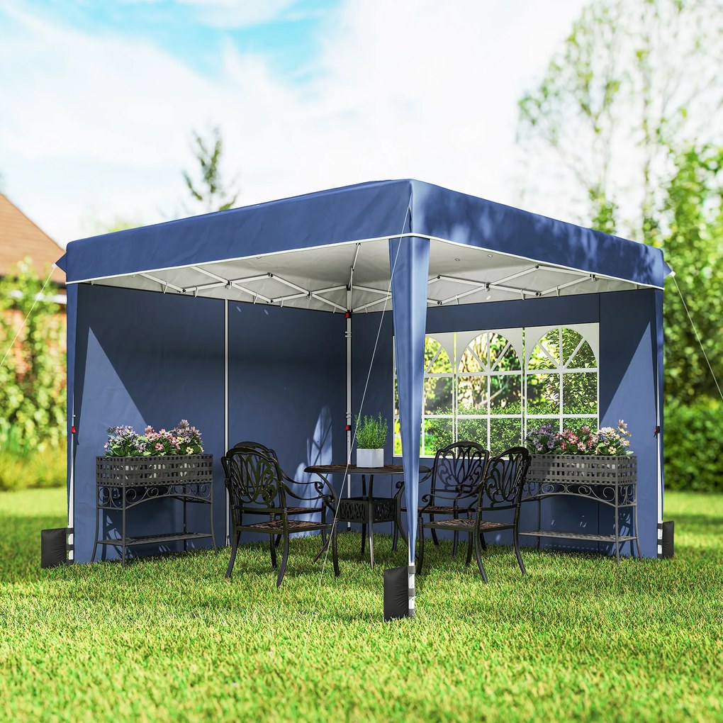 Outsunny Pavilion 3x3 m Pliabil Pop Up cu Înălțime Reglabilă, Pavilion de Grădină cu Pereți Laterali, Saci de Nisip, Geantă de Transport, UV50+, pentru Exterior Camping Petreceri, Albastru Închis | Aosom Romania