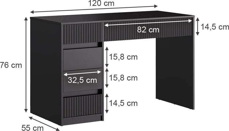 BIN204 - Masa de birou, 120 cm, home office cu 5 sertare - Negru