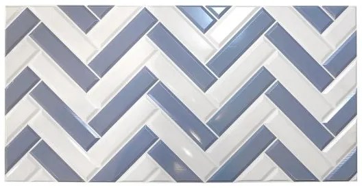 Panou decorativ, PVC, model zig-zag 3D, alb-albastru, 96x48.5 cm