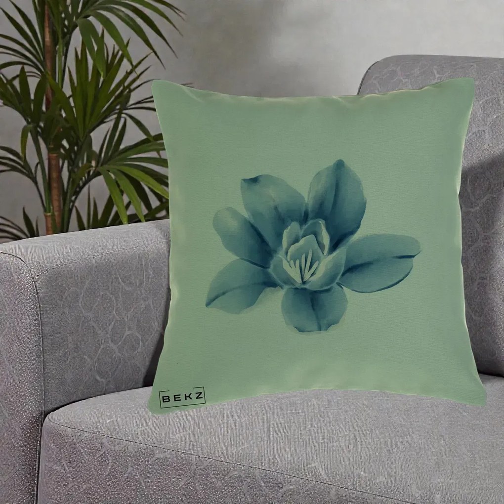 Perna Decorativa Magnolie Albastra Acuarela, 40x40 cm, Verde, Husa Detasabila, Perna Inclusa, BEKZ®