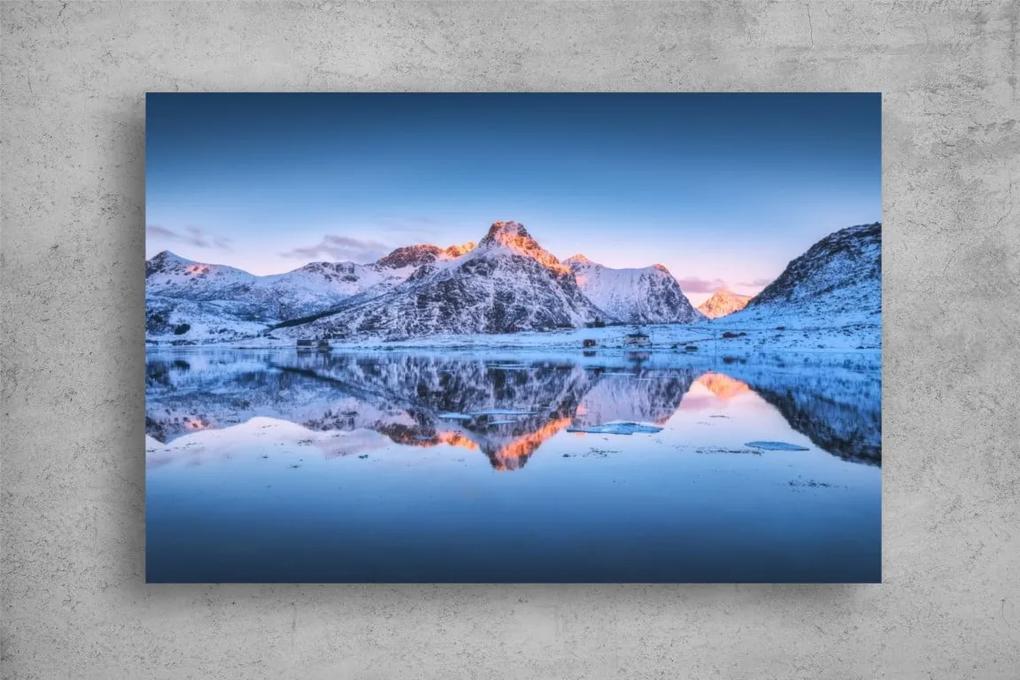 Tablou Canvas - Reflexia muntilor in lac la apus