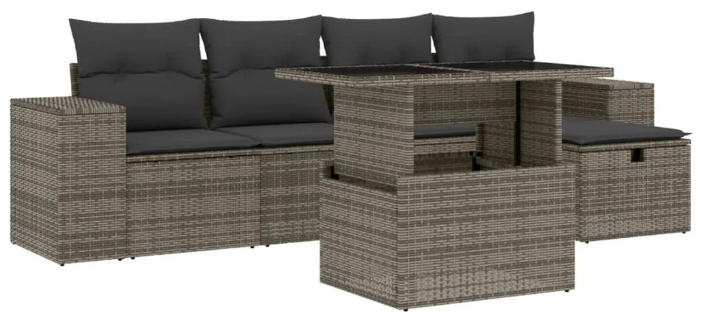 3275290 vidaXL Set mobilier grădină cu perne, 6 piese, gri, poliratan