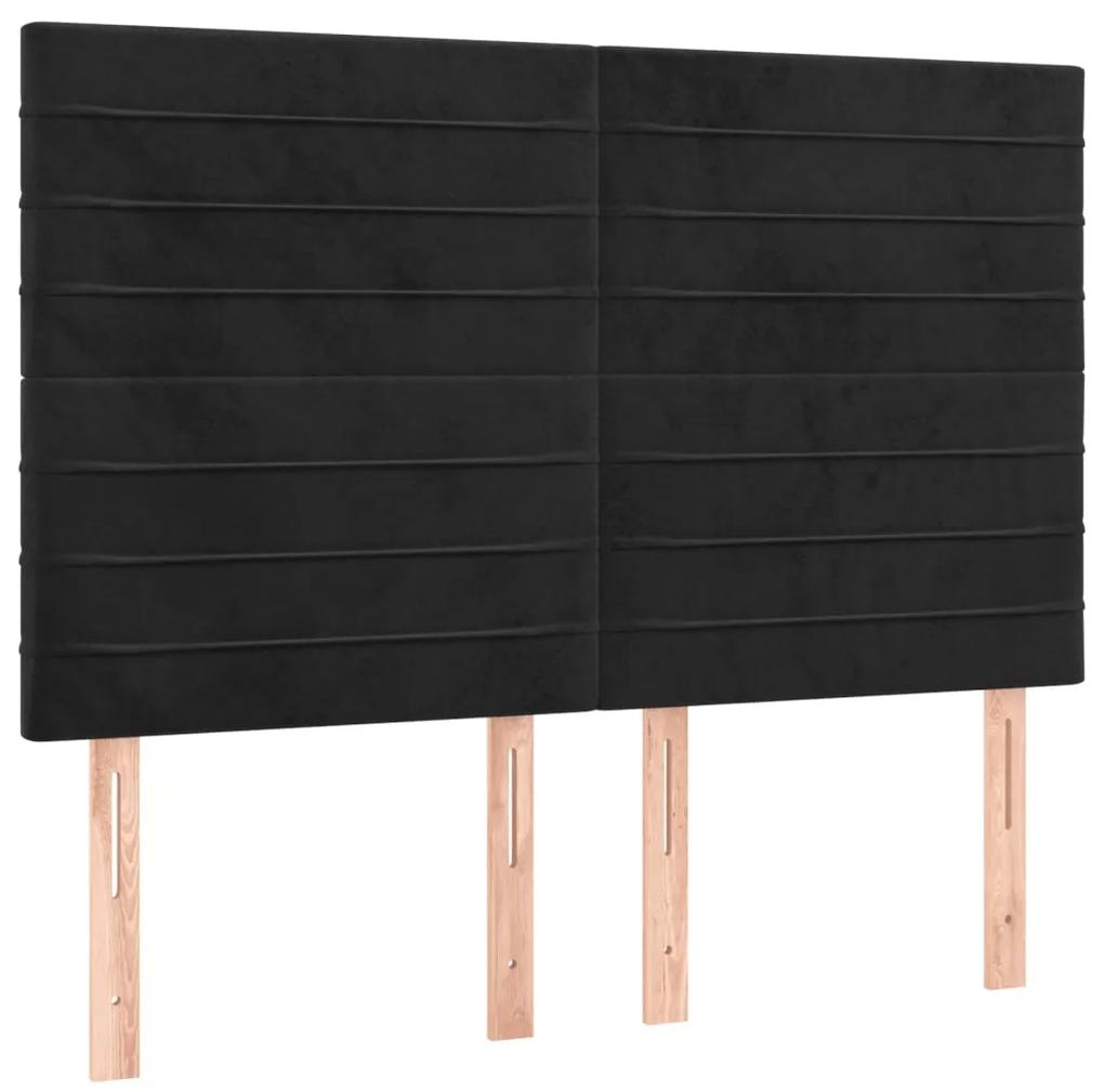 Pat cu arcuri, saltea si LED, negru, 140x200 cm, catifea Negru, 140 x 200 cm, Benzi orizontale