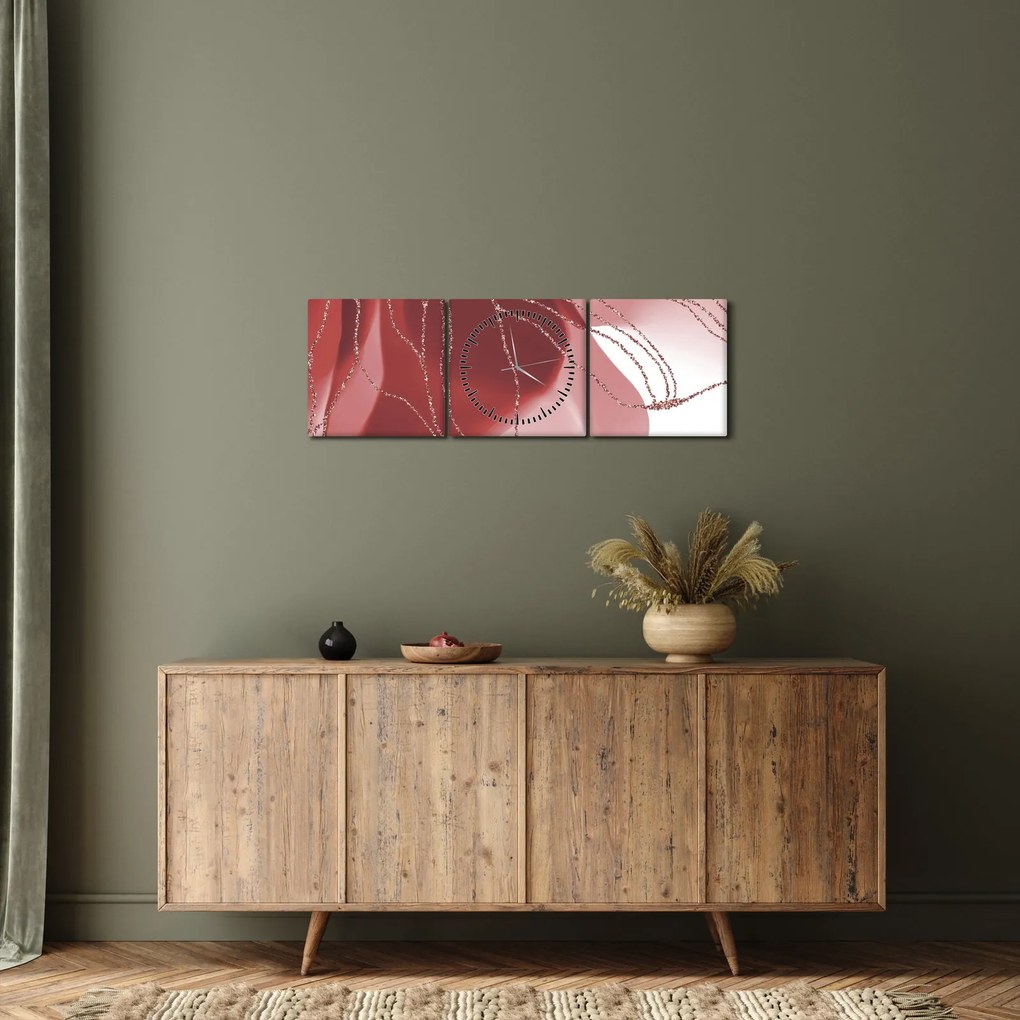 Tablou - Floare abstractă roșie N⁰1 (cu ceas) (90x30 cm)