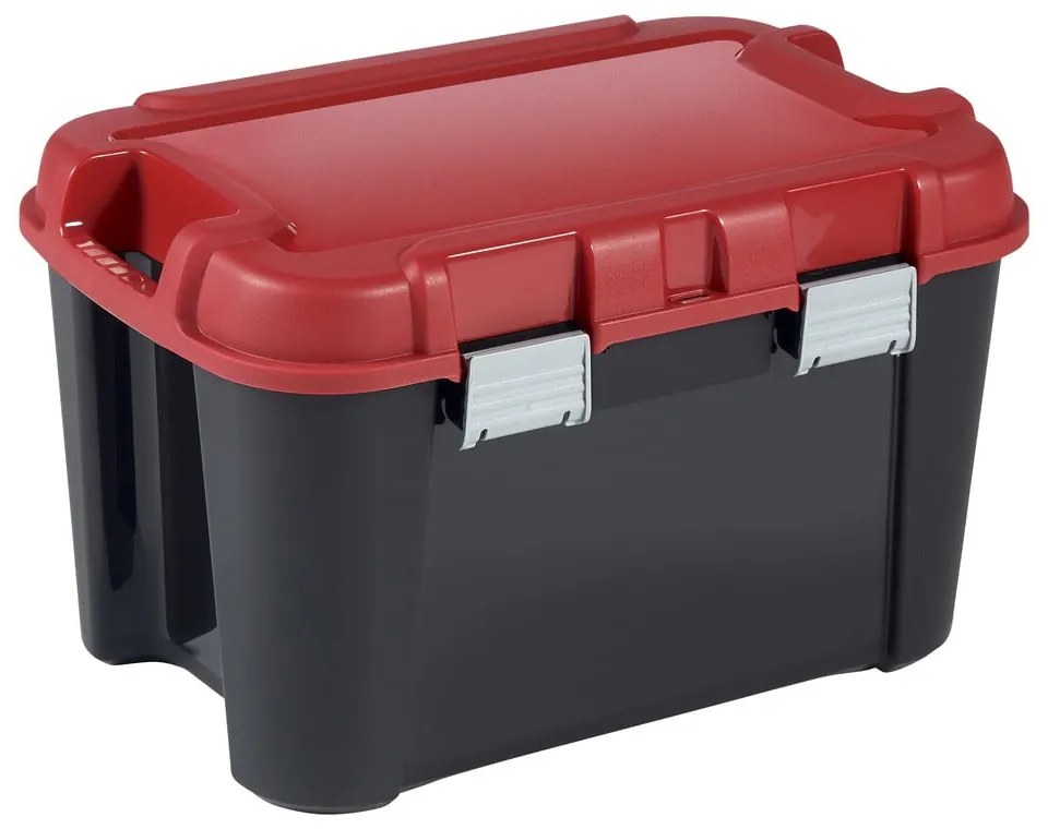 Cutie de depozitare roșie/neagră din plastic cu capac 59x39,5x36 cm Totem – Curver