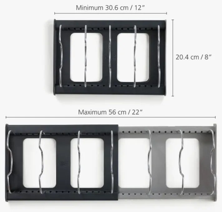 Organizator de vase Joseph Joseph 85167, 7 Separatoare reglabile, Extensibil, Gri/Negru