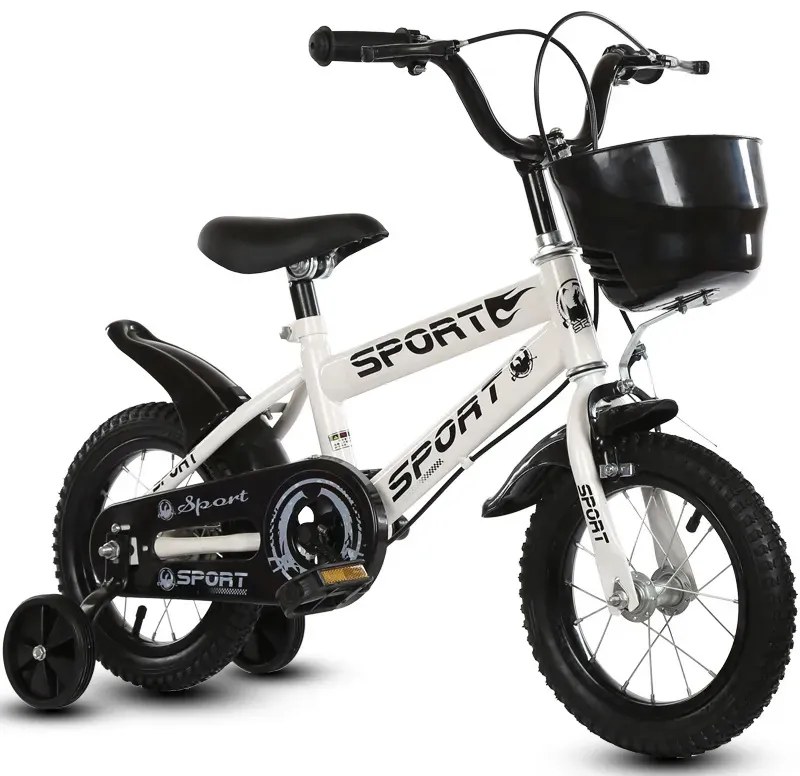 Bicicleta pentru copii cu roti ajutatoare si frane, 12 inch, Alb