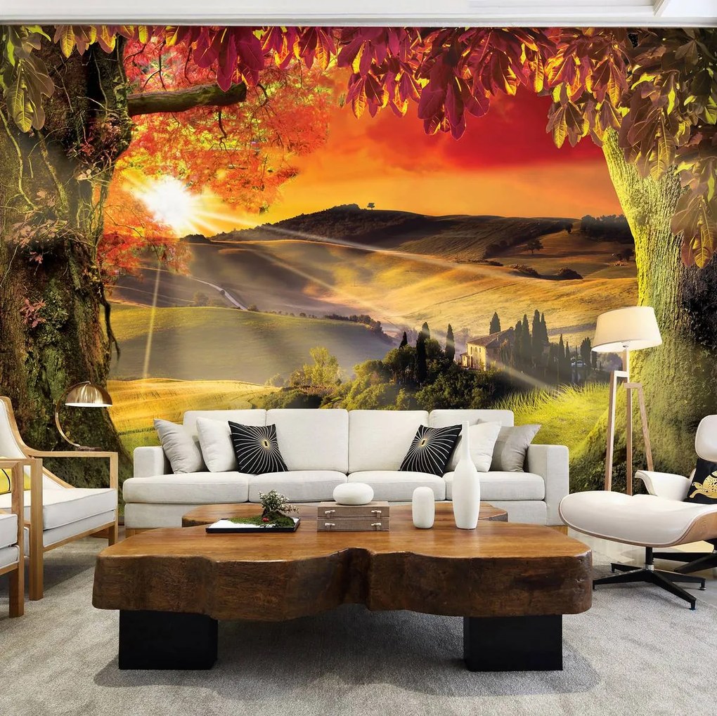 Fototapet - Toscania în apus de soare (254x184 cm)
