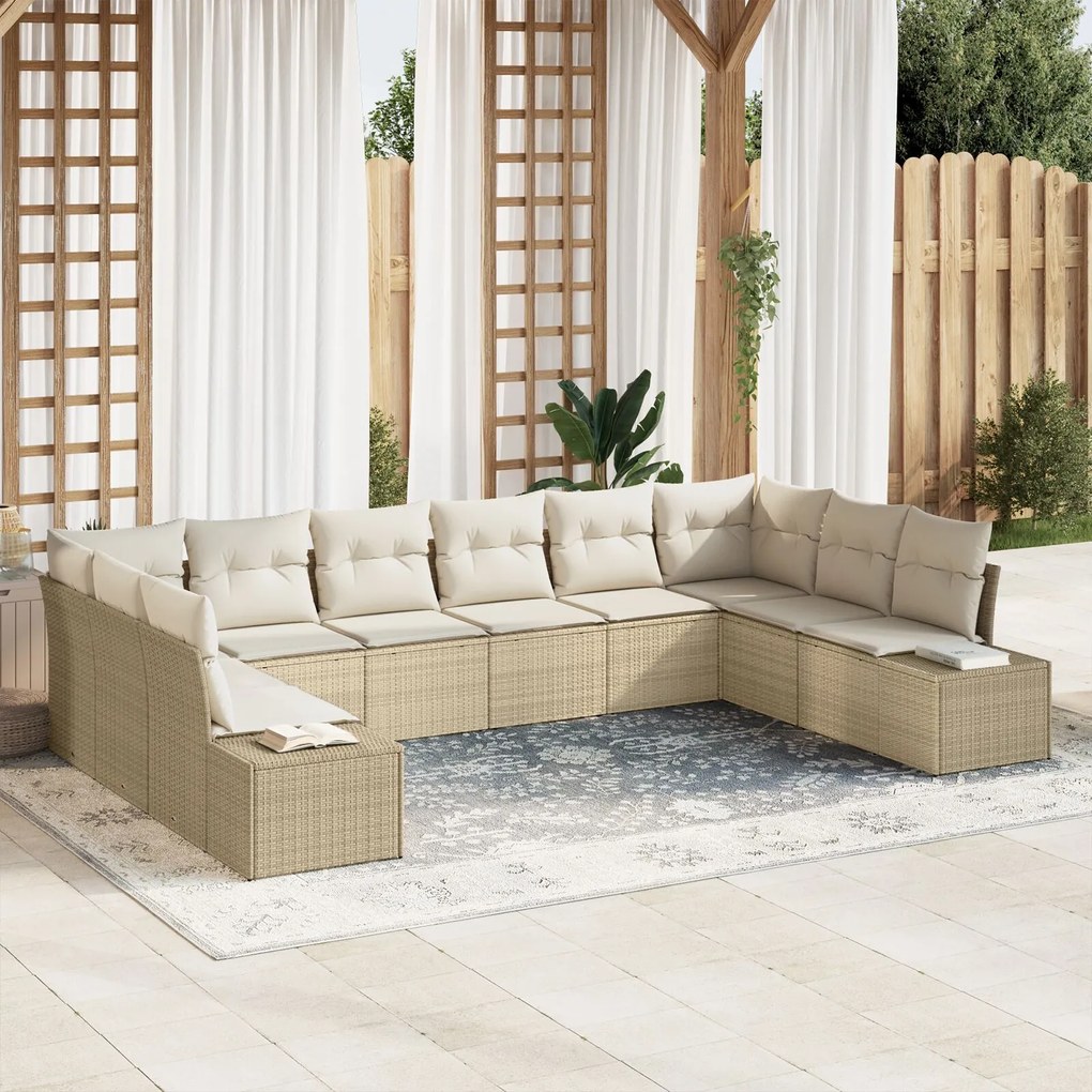 vidaXL Set de canapele pentru grădină cu pernă 10 pcs Bej Rattan poli