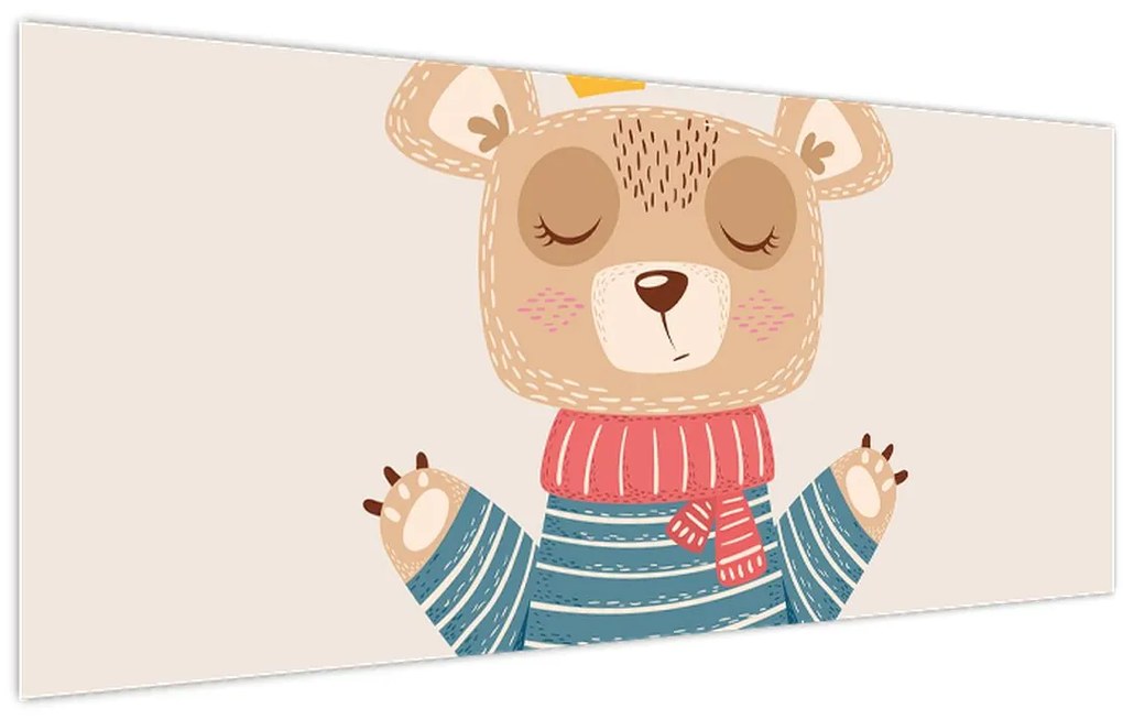 Tablou - Bej ursuleț de pluș cu coroană (120x50 cm)