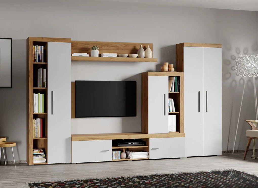 Set Mobila Living Golden Oak Alb / Stejar Auriu C08