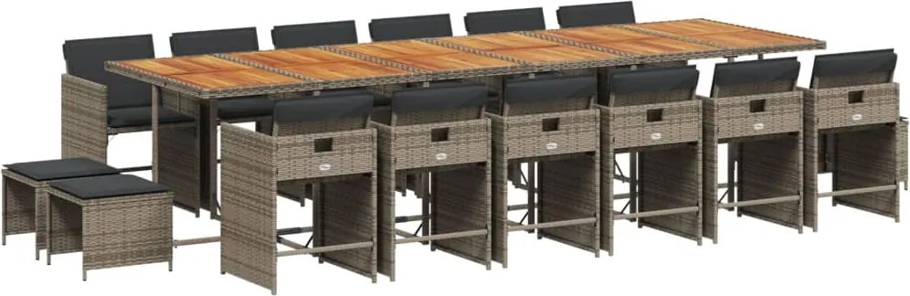 vidaXL Set mobilier de grădină cu perne, 17 piese, gri, poliratan