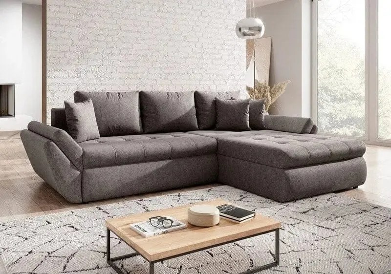 Colțar extensibil dumonde cu ladă de depozitare si sezut confortabil din spuma high-density, Loana Enjoy Kaki 270x185 cm