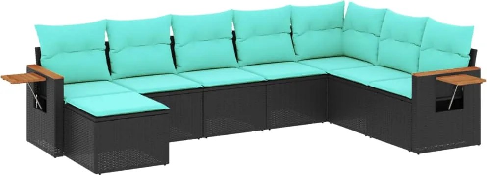 vidaXL Set mobilier de grădină cu perne, 8 piese, negru, poliratan