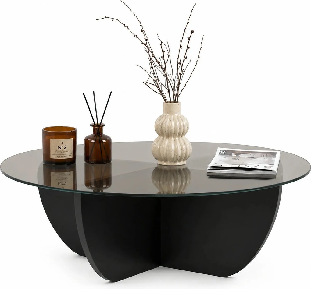Masuta cafea LIYA, negru/transparent, sticla/PAL, 90x90x30 cm