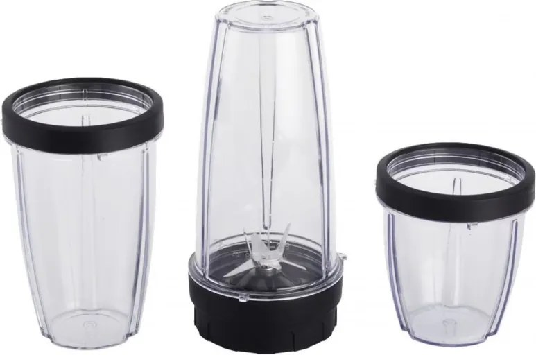 Blender Crown CTB-1000, 300 W, 4 lame, 3 pahare cu capace – 300/480/540 ml, Functie Pulse, Negru