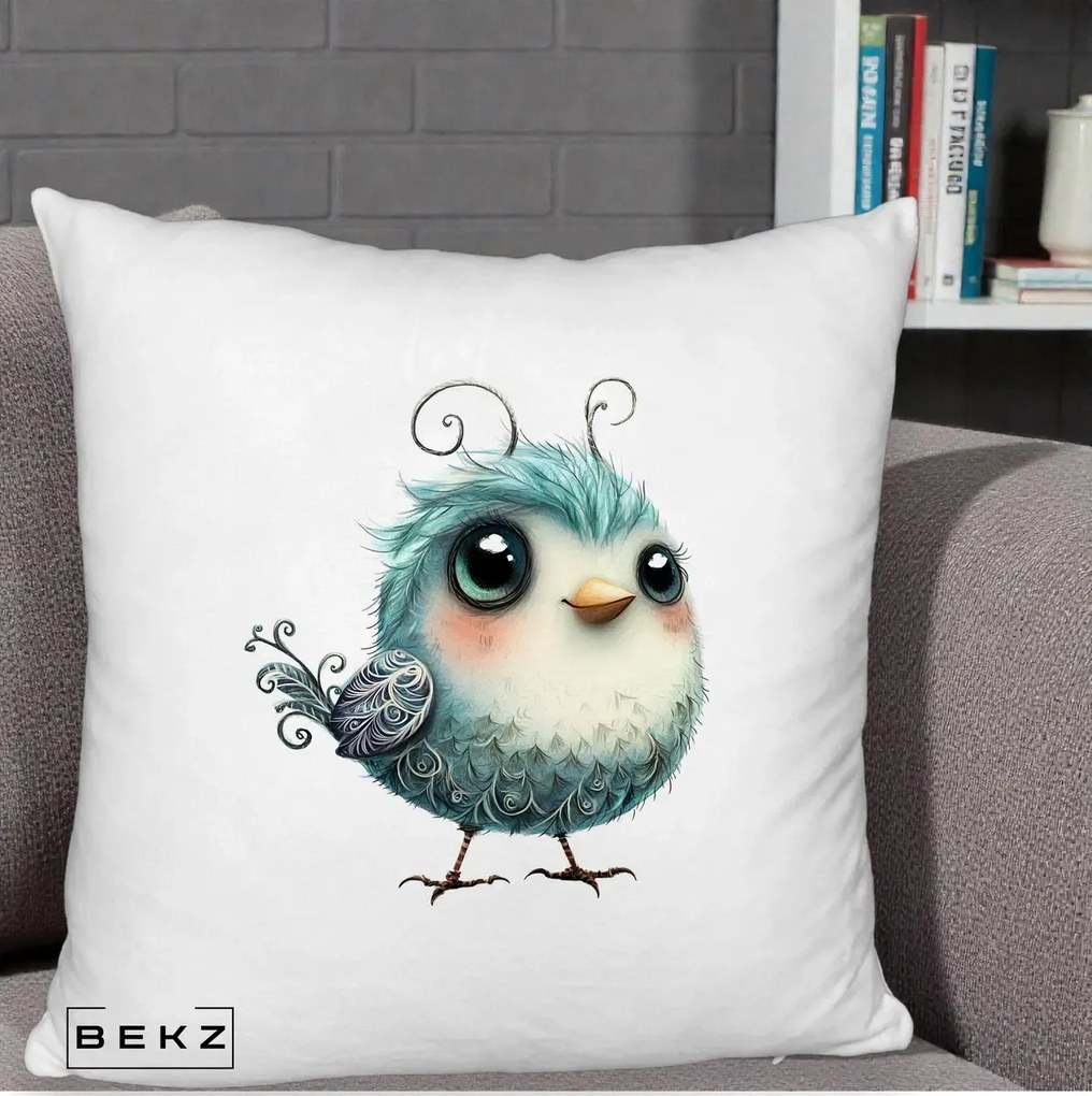 Perna Decorativa Pui Teal cu Aripioare Ornamentale, 40x40 cm, Alb Pufos, Husa Detasabila, Perna Inclusa, BEKZ®