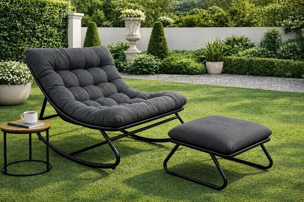 Balansoar cu scaun pentru suport picioare, cadru metalic, pentru uz interior și exterior, rezistent până la 150 kg, Gri