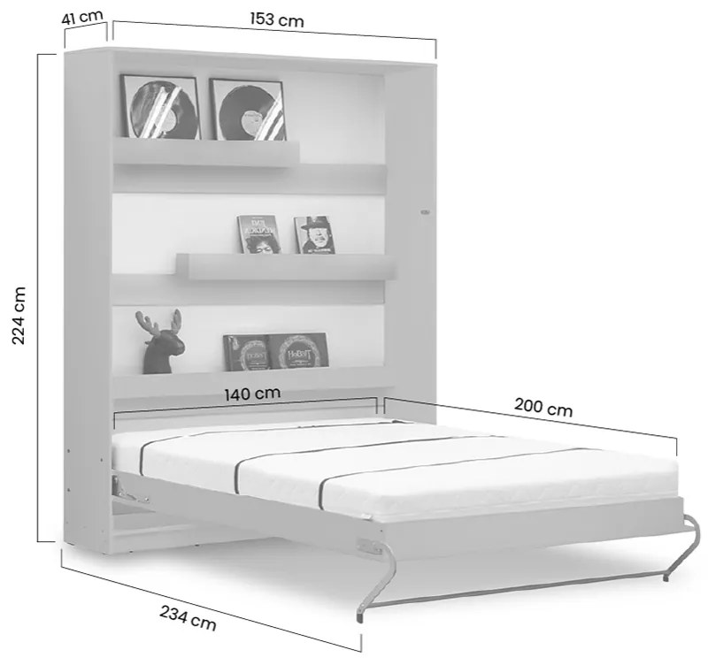 Pat rabatabil vertical Loft Basic 140x200 - negru / stejar lancelot