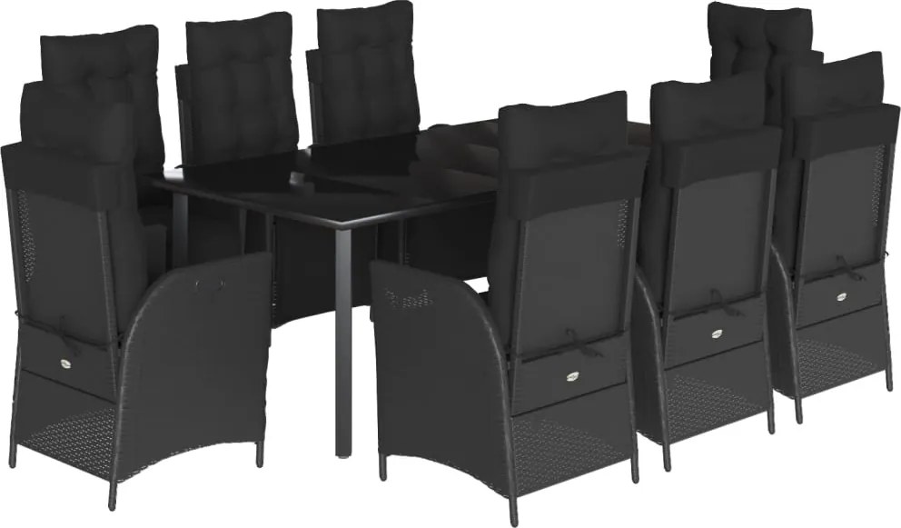 vidaXL Set mobilier de grădină cu perne, 9 piese, negru, poliratan