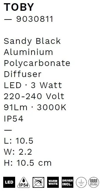 Spot LED aplicat iluminat exterior ambiental IP54 TOBY negru