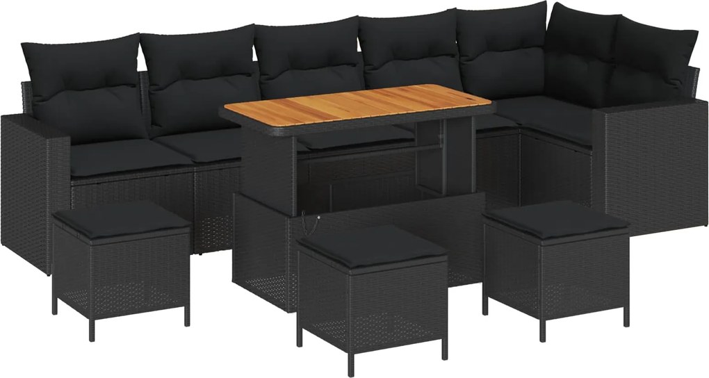 vidaXL Set de canapele pentru grădină 10 pcs Negru poliratan