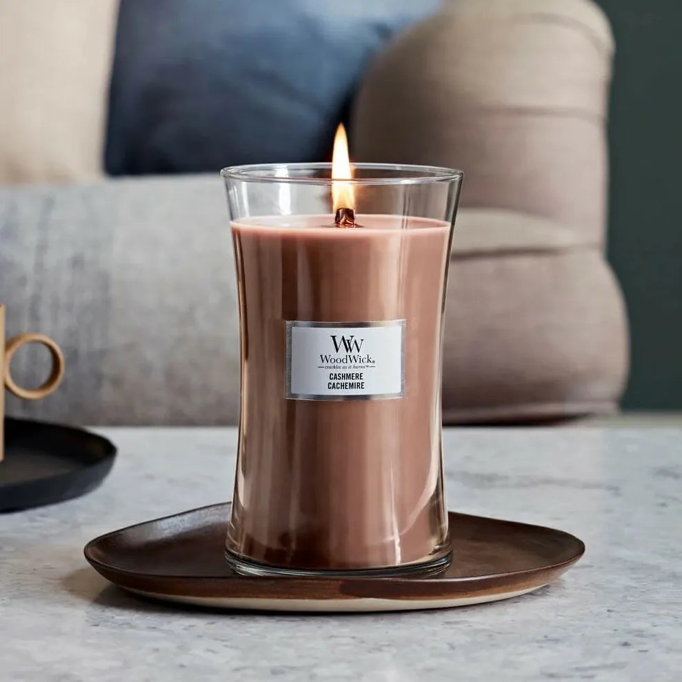 Lumânare parfumată vază mare WoodWick Cashmere,609 g