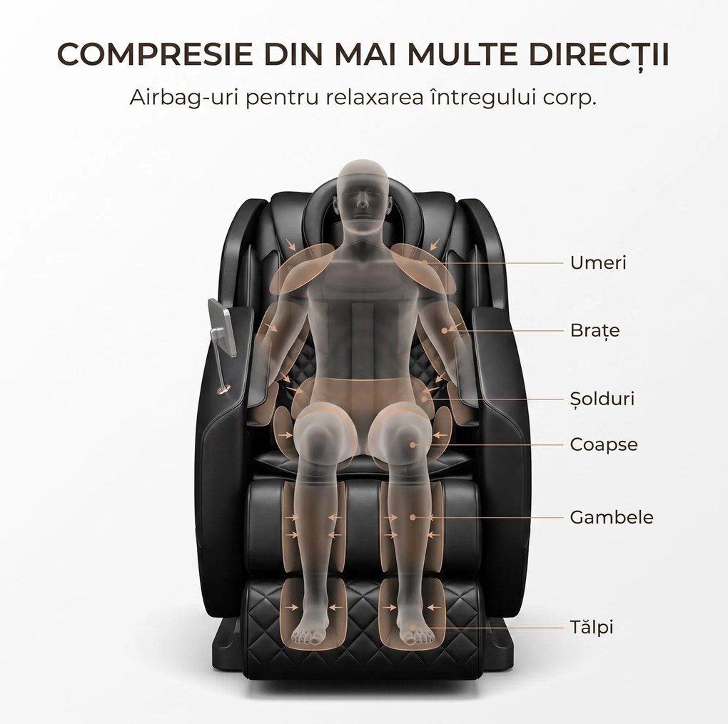 Fotoliu masaj GAIUS ULTRA PRO cu comanda vocala AI, Zero Gravity si incalzire lombara, Negru