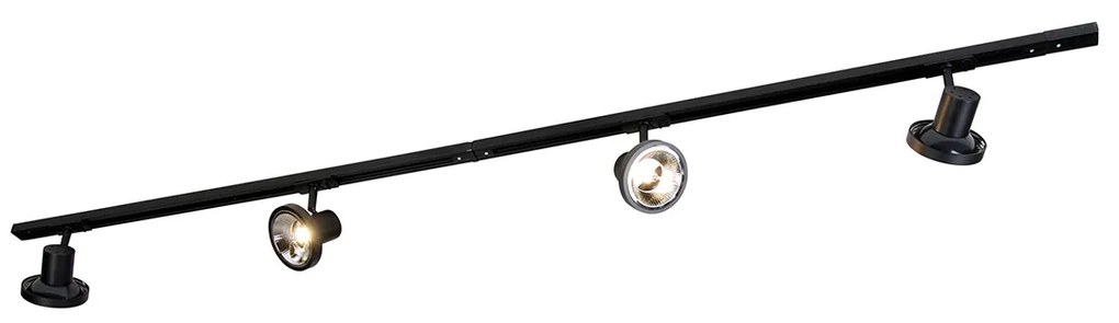 Sistem modern de iluminat pe șine cu 4 spoturi negre monofazate 200 cm - Iconic Jeany