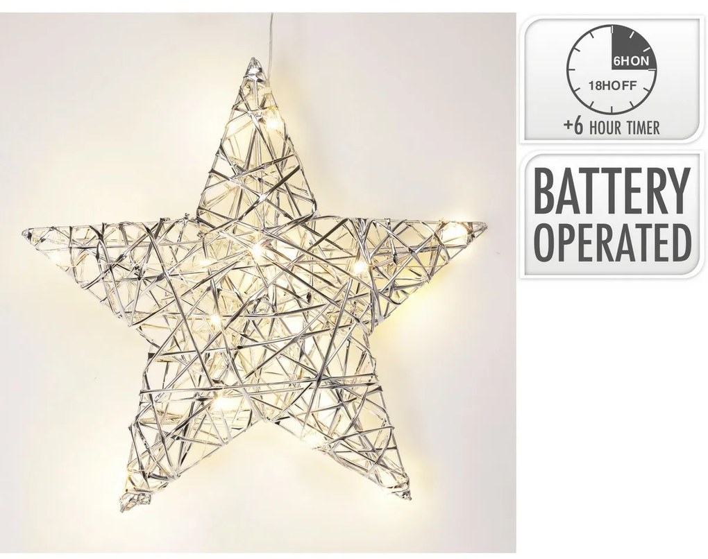 Stea de Crăciun luminoasă Silver, 30 x 30 cm, 20micro LED, cu baterii