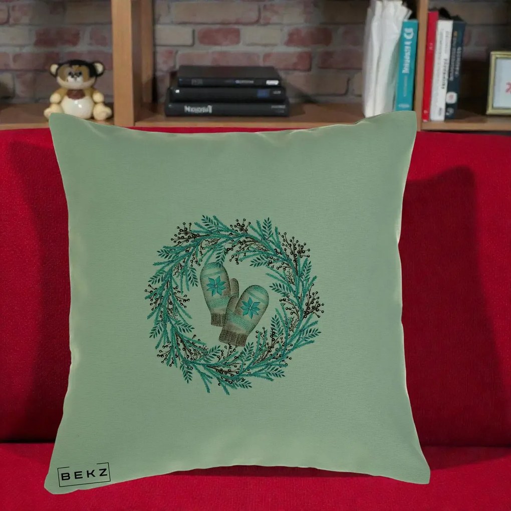 Perna Decorativa Coroana Turcoaz cu Manusi, 40x40 cm, Verde, Husa Detasabila, Perna Inclusa, BEKZ®