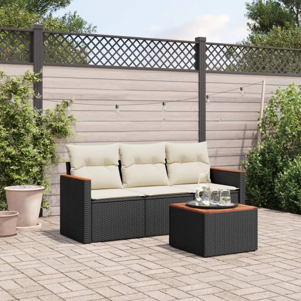 vidaXL Set mobilier de grădină cu perne, 4 piese, negru, poliratan
