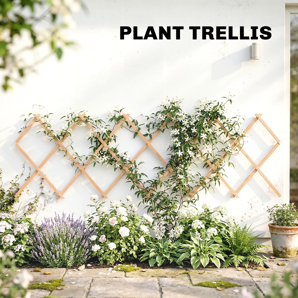 Outsunny Grilaj de grădină din lemn extensibil Suport pentru plante cățărătoare Trandafiri și viță-de-vie 180x60 cm Maro deschis | Aosom Romania