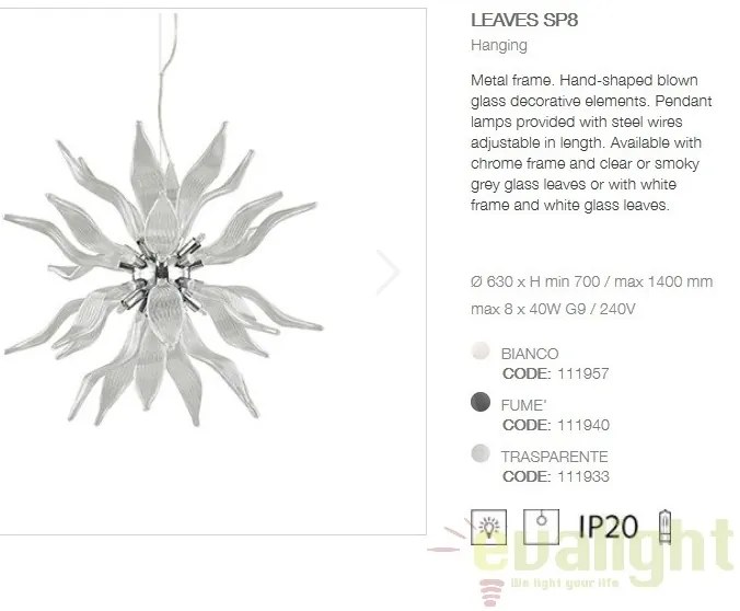 Lustra suspendata design modern LEAVES SP8 BIANCO 111957
