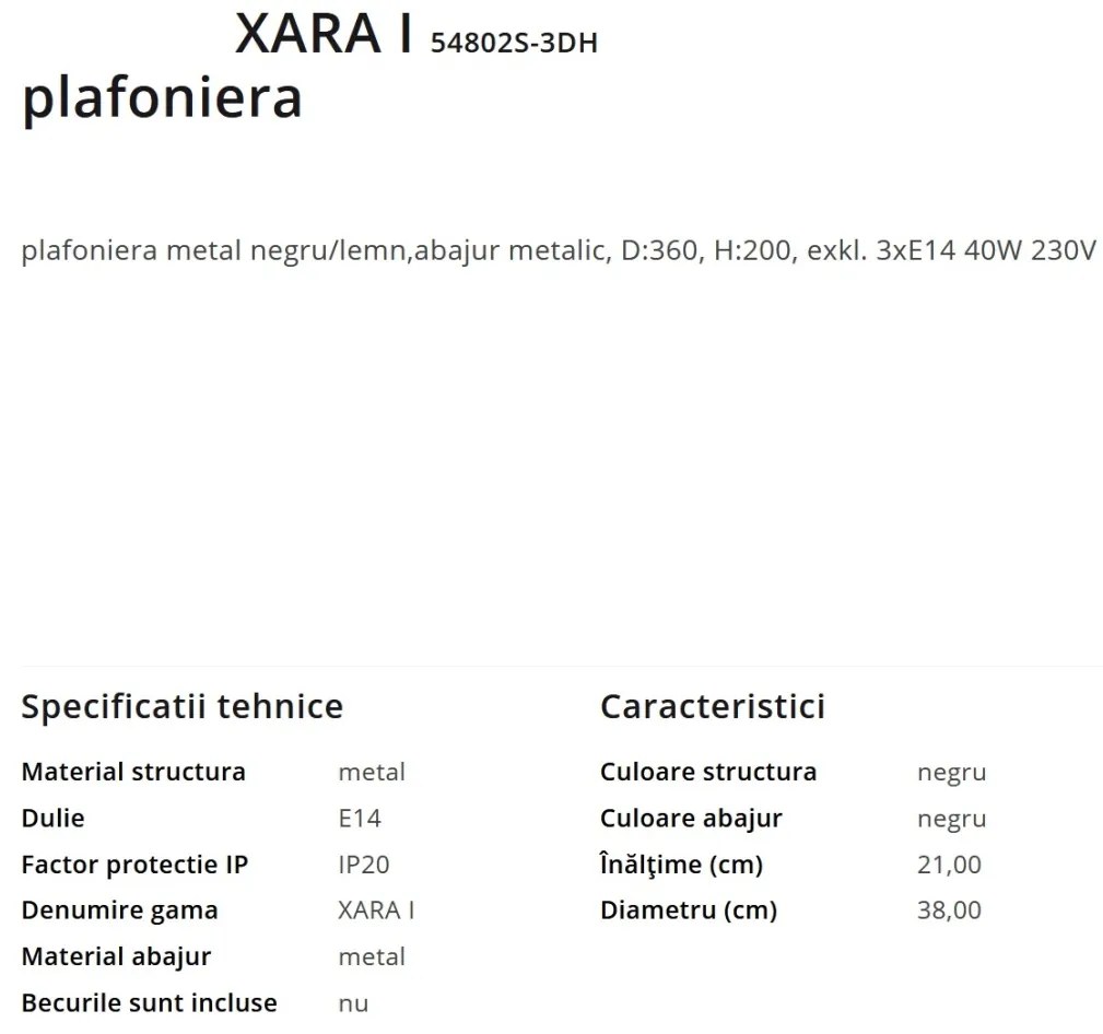 Plafoniera moderna cu 3 spoturi XARA I negru/lemn